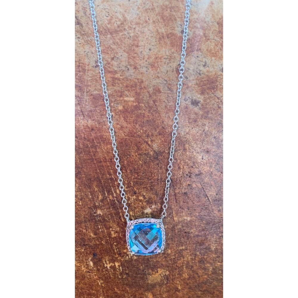Sterling Silver, Blue Topaz and Diamond Necklace by SJM